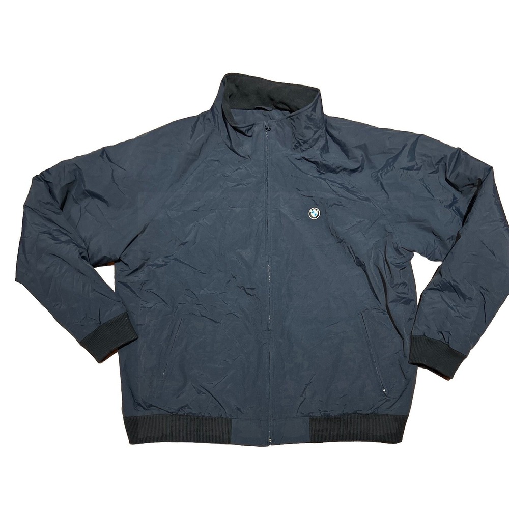 BMW Bomber‎ Jacket Full Zip Mens 3XL Windbreaker Fleece Lined Racer Fitted Logo - Picture 2 of 9